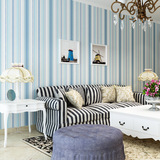 墙纸蓝色无纺布条纹 地中海卧室客厅浪漫小清新 玄关过道装饰壁纸