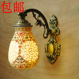 中式铁艺景德镇陶瓷壁灯 客厅 卧室 过道 床头复古陶瓷壁灯灯具