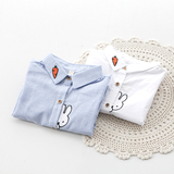 小米亲亲童装儿童宝宝兔子萝卜白色衬衫2016秋季新款女童长袖衬衫