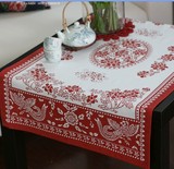中国风中式布艺全棉桌布台布盖布餐桌布茶几布 牡丹引凤50*90红