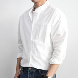 FREEDOM 春夏 男士简约纯色宽松 七分袖 白衬衫 立领棉麻衬衫