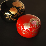 日本京都漆器 传统图案 手绘唐草纹 漆盒红色