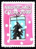 荷兰信销邮票 2009年 卡通 圣诞节专题：礼物 圣诞树 雪 1枚