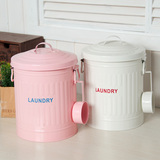 studio-j日韩国 粉白色 铁质米桶储米箱 洗衣粉收纳桶 收纳罐带勺