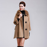 艾薇克2013秋冬新款韩版中长款宽松毛领羊绒羊毛呢子大衣外套女