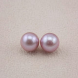 8-8.5mm天然淡水珍珠紫色裸珠一对 正圆无瑕强光 做耳钉耳坠