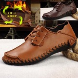冬季加绒男士日常休闲皮鞋英伦潮流加棉皮鞋手工缝制保暖商务皮鞋