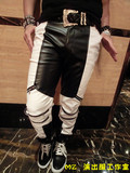 男DJ 男歌手bigbang权志龙GD同款黑白拼接拉链修身普通版皮裤
