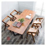 美式实木餐桌 铁艺现代家具办公会议桌长桌简约小户型餐桌椅组合