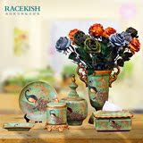 芮诗凯诗 欧式复古陶瓷孔雀花瓶创意家居插花器系列装饰品摆件