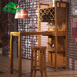 新中式实木吧台虎斑木色木桌酒柜客厅吧台桌椅组合家用隔断酒吧柜