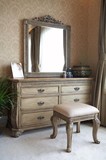 欧式实木小户型梳妆台橡木法式复古做旧卧室化妆柜储物化妆镜壁挂