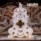 欧式台挂钟创意座钟个性坐钟客厅陶瓷描金钟表象牙瓷装饰摆件包邮