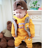 韩版冬款童装宝宝小熊童套装男女童大嘴猴加厚夹棉马甲卫衣三件套