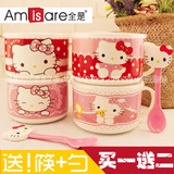 Hello kitty可爱创意陶瓷碗 带盖带把日式机器猫餐具可微波炉包邮