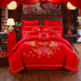 婚庆8-9-10件套全棉贡缎高端豪华结婚床盖床上用品大红系列特价