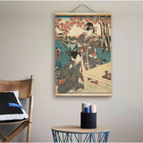浮世绘挂画9 日本艺伎日式水墨画实木挂轴客厅书房卧室茶室电表箱