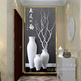 现代简约浮雕3D立体墙纸玄关过道无缝壁画客厅背景墙中式玉雕花瓶