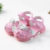 2016年夏季新款女宝宝凉鞋软底防滑1-3岁婴儿公主鞋真皮亮灯鞋子