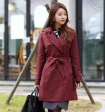 韩国代购2016秋装新款双排扣气质中长款棉外套韩版修身时尚风衣女