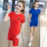 2016新款韩版运动服套装女夏修身跑步纯棉短袖短裤休闲显瘦两件套