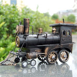 地中海欧美手工做旧 仿古铁艺火车头摆件 金属车模模型工艺品礼物