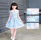 女童连衣裙夏 韩国纯棉短袖公主裙8 6 12岁女孩学生裙子粉色 蓝色