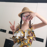 夏装学院风韩国chic甜美花朵荷叶边吊带背心女短款上衣娃娃衫学生
