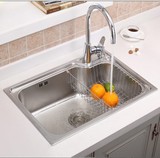 厨房水槽单槽水盆单盆洗碗池洗菜盆洗碗盆一体成型加厚不锈钢拉丝