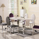 不锈钢餐桌大理石餐台椅组合餐厅家具后现代玻璃餐桌饭桌子FT0803