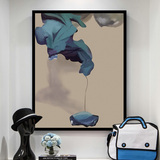 装饰画现代新中式古典蓝色水墨油画客厅沙发背景墙画抽象玄关挂画