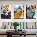 装饰画现代简约客厅挂画沙发背景墙壁画有框三联画五彩斑斓抽象画