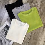 2016韩国新品女装定制 超级百搭简约纯色圆领4色针织短袖T恤
