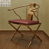新中式不锈钢太师椅新古典时尚圈椅金属皮艺带扶手围椅酒店洽谈椅