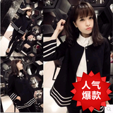 韩版春秋装宽松显瘦拼色短款卫衣外套高中学生七分袖夹克棒球服女