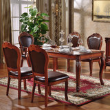 大理石桌 欧式实木餐桌椅组合 橡木仿古豪华桌子尺寸多种1.2~2米