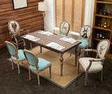 欧式古典实木餐桌椅做旧复古橡木色餐桌高档家用圆腿造型长方桌子