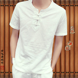 【天天特价】亚麻衬衫男短袖夏薄中国风韩版修身棉麻布衬衫T恤男