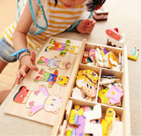 木制婴儿童小熊换衣服 男女孩宝宝益智立体拼图积木玩具1-2-3-4岁