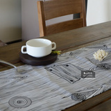 北欧黑白几何抽象木纹图案 纯棉帆布 桌旗