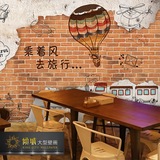 3D热气球涂鸦墙纸复古咖啡餐厅儿童房无纺布壁纸水泥墙工业风壁画