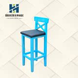 厂家直销特价 蓝色纯酒吧椅实木高脚椅高脚凳碳化吧台椅 吧 椅