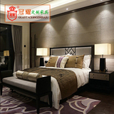新中式床后现代布艺1.8米全实木床样板房酒店会所卧室家具双人床