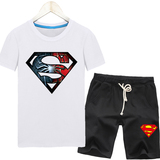 复仇者联盟超人t恤男短袖运动套装蜡笔小新衣服夏季大码男装上衣