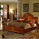 美式全实木乡村新古典床 仿古床双人床1.8米1.5米复古雕花大床
