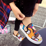 2016夏季韩版套脚帆布鞋学生卡通涂鸦低帮布鞋休闲板鞋厚底女鞋潮