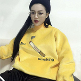 春秋女装韩版学院学生复古可爱字母刺绣烟头宽松高领套头长袖卫衣