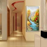 手绘风景油画竖版发财树现代欧走廊过道挂画式玄关装饰画聚宝盆