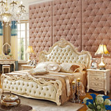 欧式床实木雕花大床1.5米1.8米双人床高档婚床法式奢华真皮床