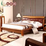 现代简约真皮床美式实木床双人床深色新中式1.8米高箱储物床婚床